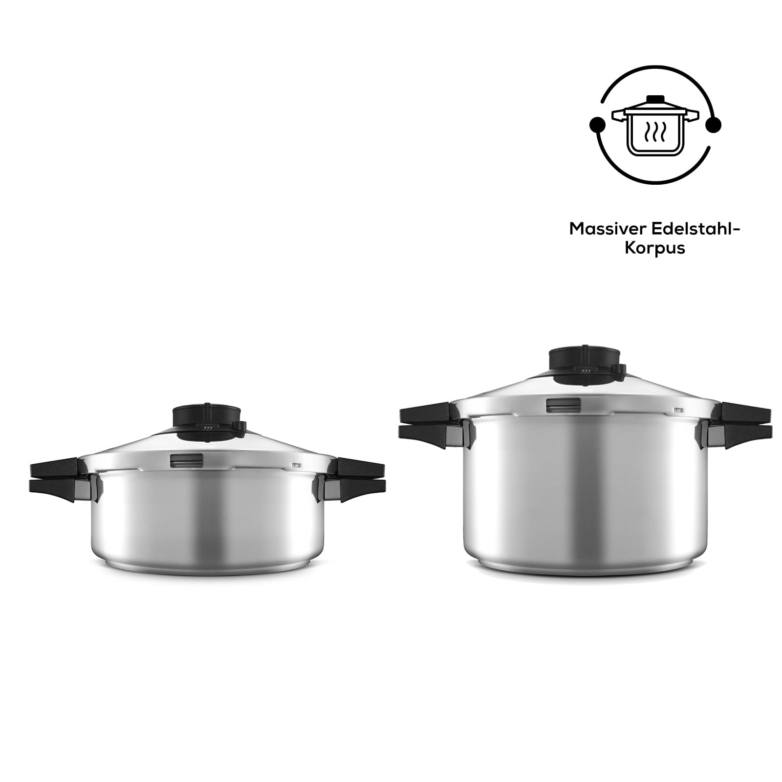 Karaca Quick and Safe Schnellkochtopf-Set 4+6 Lt, Ergonomische, nicht brennende Griffe und Aufsätze aus Edelstahl, Programm Suppen und Gemüse, Programm Fleisch und Hülsenfrüchte