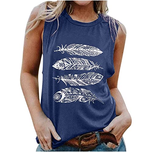 Womens Tank Tops Summer Trendy Sleeveless Shirts Vintage Feather Graphic Cute Tops Crewneck Blouse Comfy Tunic Vests