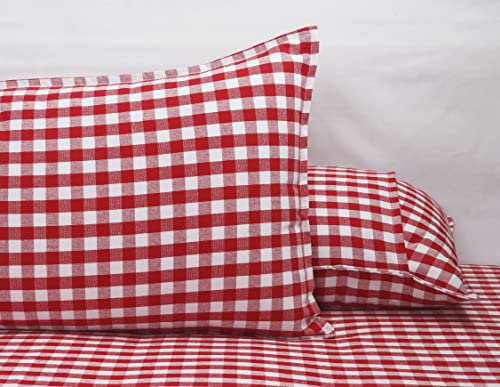 Image of AIRWILL 200GSM Handloom Cotton Double Bedsheet with 2 Pillow Covers (Gingham Check Red) - 92 x 104 Inch