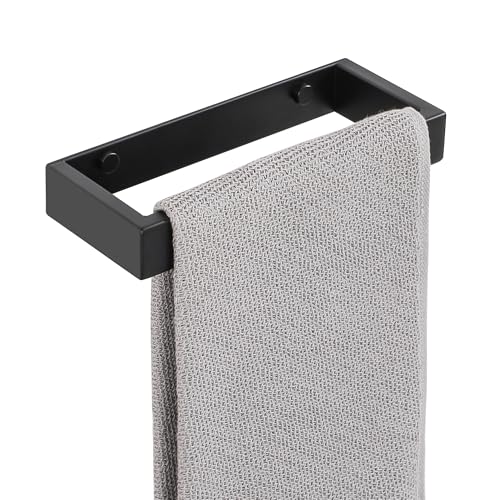 SAYAYO Hand Towel Holder Wall Mounted Black Towel Rail Self Adhesive & Screw Bathroom Towel Ring 20CM SUS304 Stainless Steel
