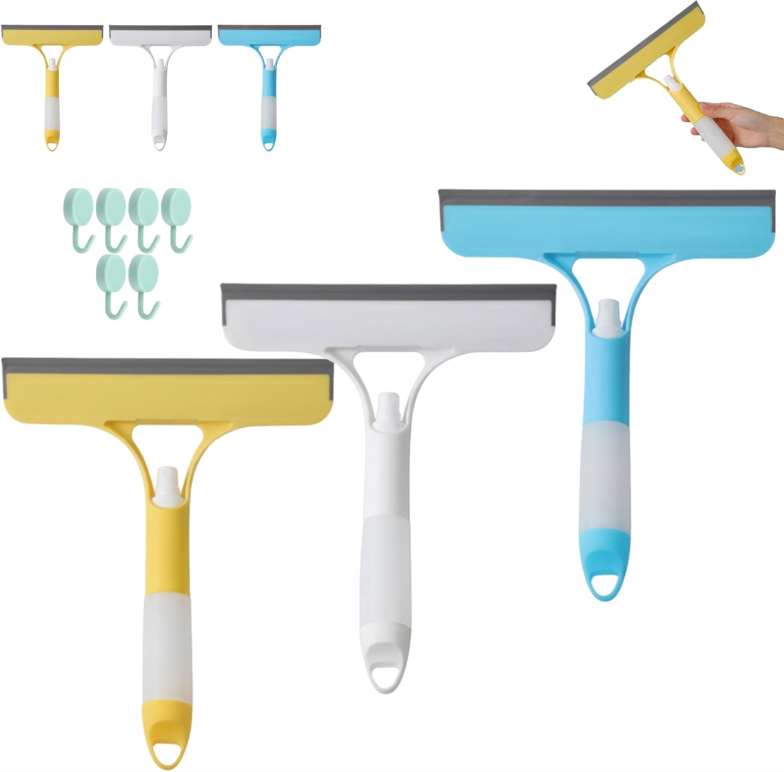 Shower Squeegee, 3 in 1 Window Cleaning Set with Spray, Squeegee & Scrubber, Squeegee for Floor & Shower, Window Cleaner for Glass, Tiles & Water Removal