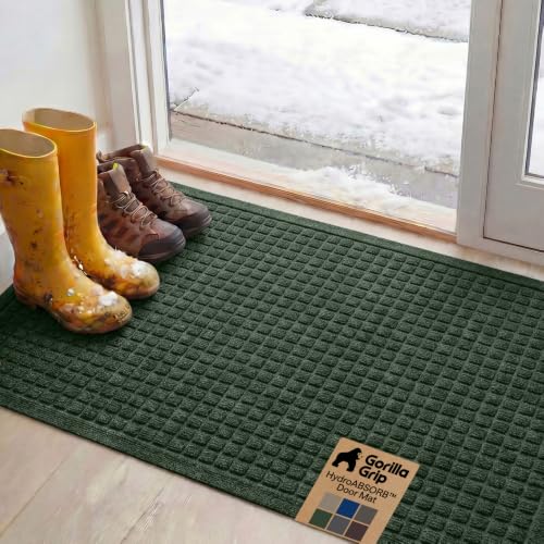 Image of GORILLA GRIP Ultra Absorbent Front Door Mat Outside Entrance, 47x35, Traps Dirt and Moisture, HydroABSORB Indoor Outdoor Doormat Holds Up to 6 Cups Water, Stain and Fade Resistant Welcome Mat, Green