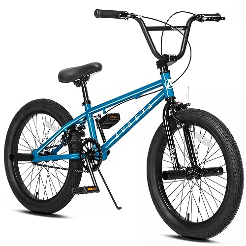 AVASTA Bicicletta BMX da 20 Pollici per Giovani Freestyle Bicicletta per Bambini per 6 7 8 9 10 11 12 13 14 Anni Ragazzi Ragazze Giovani Adulti e Ciclisti di livello Principiante con 4 Picchetti, Blu