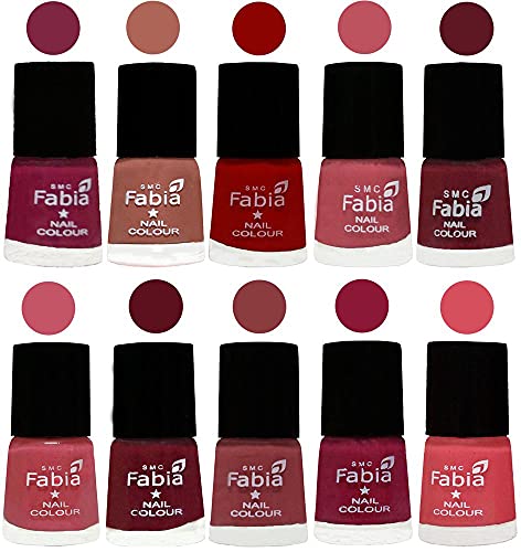 Image of SMC Fabia ALL IN ONE (PACK OF 10), Long Lasting Glossy Nail Polish, 6 ml Each, All Vibrant Colours,02396
