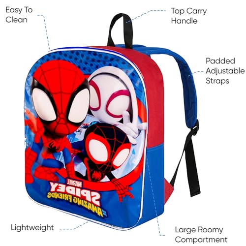 Spiderman Backpack for Boys 4-8yrs w/Padded Straps & Large Compartment - Kindergarten Backpack for Boys, Includes Spidey Water Bottle, 3D Puffy Stickers & More - Toddler Spiderman Backpack, Medium2