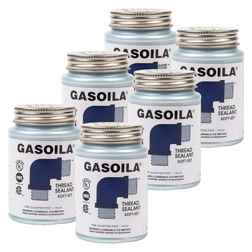 Image of Gasoila Soft-Set Pipe Thread Sealant - Non-Hardening Paste for Metal & Plastic, 1 /4 Pint with Brush Cap - Reliable Leak Prevention, Drip-Resistant, Temp Range -100 to 600F (Pack of 6)