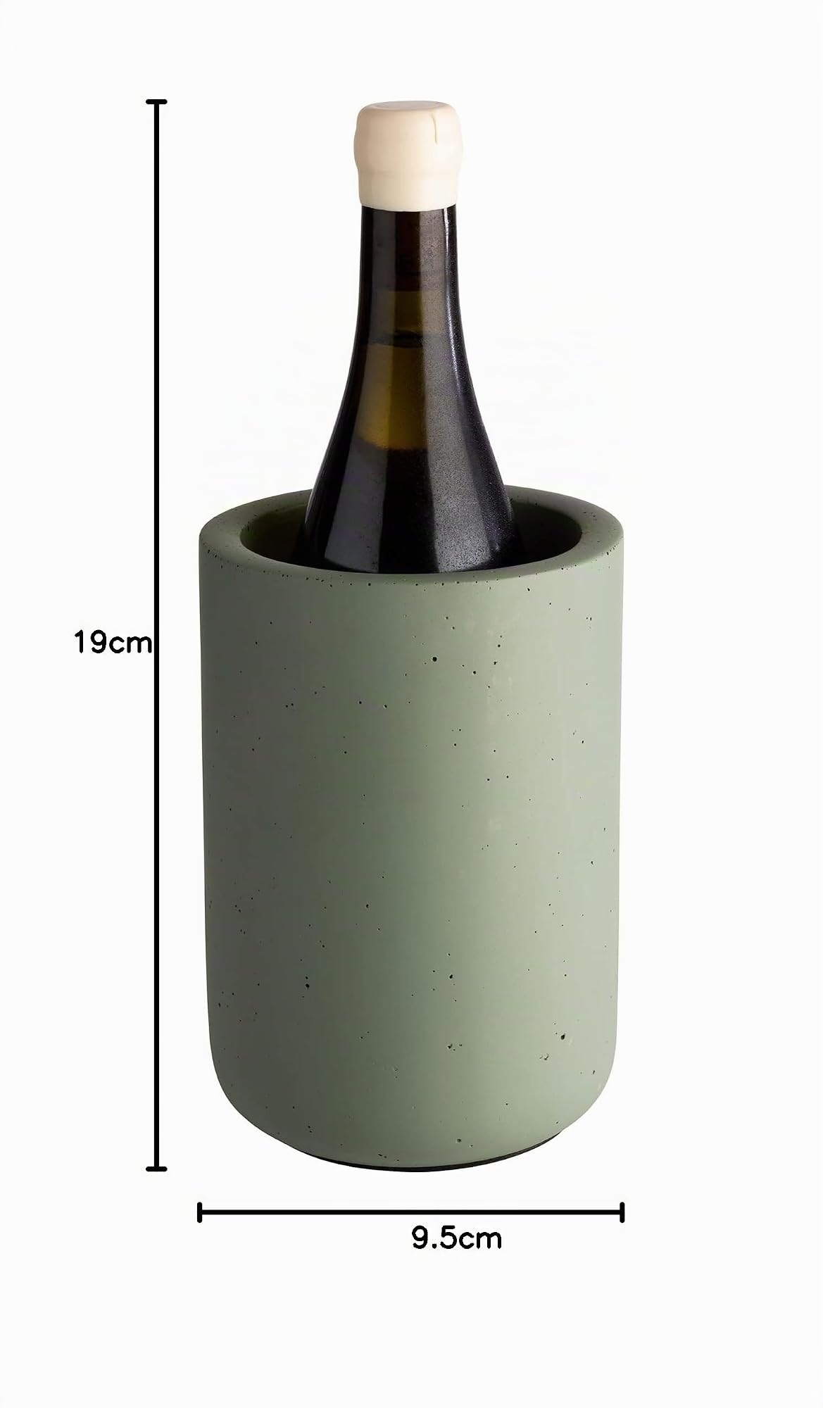 APS Refrigeratore per bottiglie ELEMENT in cemento – con fondo per mobili – per bottiglie da 0,7 – 1,5 litri – Ø 12/10 cm, altezza 19 cm, verde