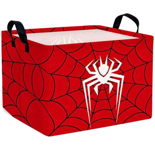 Rectangular Kids Basket Collapsible Boy Toy Storage Bin Nursery Room Decor (White Spider Red Web)