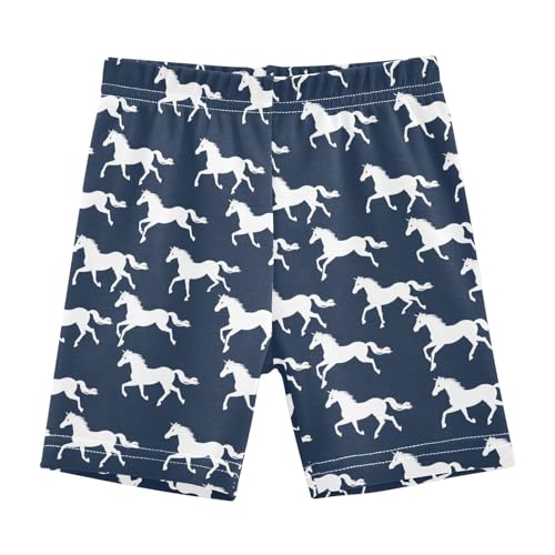 White Silhouettes of Horses Girls Shorts Elastic Waist Sports Shorts Girls Leggings Pants for 4-10 Years