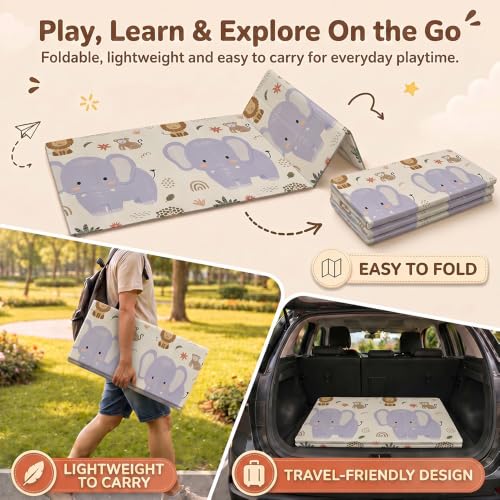 Image of StarAndDaisy Baby Play Mat for 0 to 2 Years, 6mm Thick Foldable XPE Baby Mats for Floor, Reversible Cushioned Mat for Kids Playing, Lightweight & Portable Playmat, 149 x 178 cm
