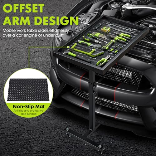 Adjustable Work Table with Wheels, Mechanic Rolling Tool Tray Table for Garage Repair Shops DIY, 220LBS Capacity Mobile Heavy Duty Steel Tool Cart (Black) - Image 5