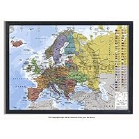 Laminated Posters Framed - Map Of Europe - Push Pin Memo Notice Board - Black Driftwood Effect - Matt Finish - Measures 96.5 x 66 cms (38 x 26 Inches - Approx)