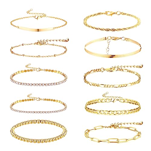 Dochais 10 Stück Gold Armband Set, Verstellbare Armbänder für...