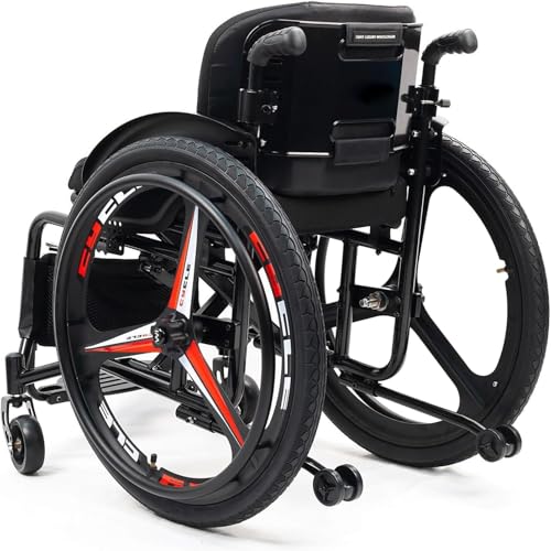 HNBYLMM Silla de Ruedas Deportiva Ultraligera Plegable, Silla de Ruedas Todoterreno de Aluminio, reposapiés y Altura del Asiento Ajustables, Ruedas traseras de liberación rápida y Ruedas antivuelco S