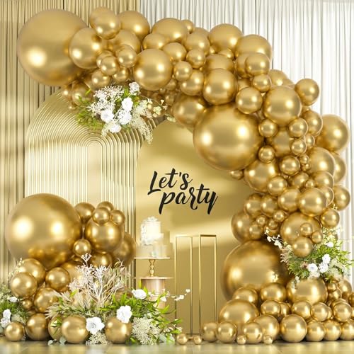 Image of 114pcs Metallic Gold Balloons Arch Kit, 18 12 10 5 inch Chrome Gold Latex Balloons Different Sizes Pack for Graduation Wedding Birthday New Year Party Decorations