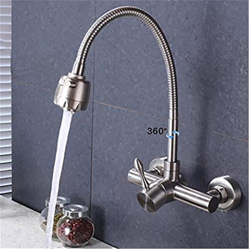 Robinet de cuisine mural anti-calcaire, mitigeur à levier unique nickel brossé eau chaude froide