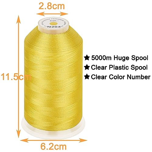 Image of New brothread - Single Huge Spool 5000M Each Polyester Embroidery Machine Thread 40WT for Commercial and Domestic Machines - Yellow (Janome Color)