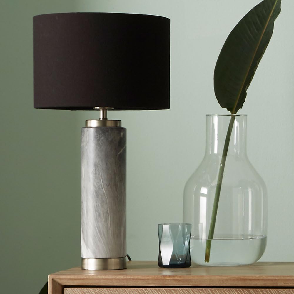 Pacific Lifestyle Carrara Grey Marble Effect Ceramic Tall Table Lamp - Silver/Linen