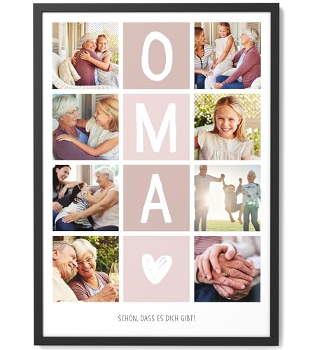 Papierschmiede&reg; Fotogeschenke | Oma Geschenke mit Foto | Personalisierte Geschenke zum Muttertag oder Geburtstag | Fotodruck Poster f&uuml;r Oma | Geschenk Gro&szlig;mutter Familie | OMA 8 Bilder