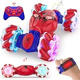 SAUFTTI Remote Control Car, Gesture Sensor RC Stunt Cars Toys for Boys Age 6 7 8 9 10 11 12+ Years Old, 2.4GHz 4WD RC 360° Flips Off Road Vehicle Toy with Lights/Music, Gifts for Kids Girls Red