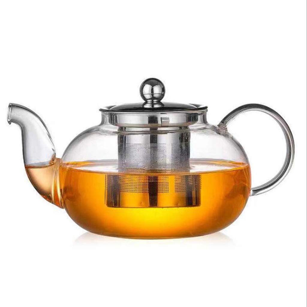 Teapot Teapots Glass Round Teapot High Temperature Resistant Loose Leaf Flower Tea Coffee Pot Stainless Steel Infuser Filter 800ml Tea Kettle (Color : 800ml)