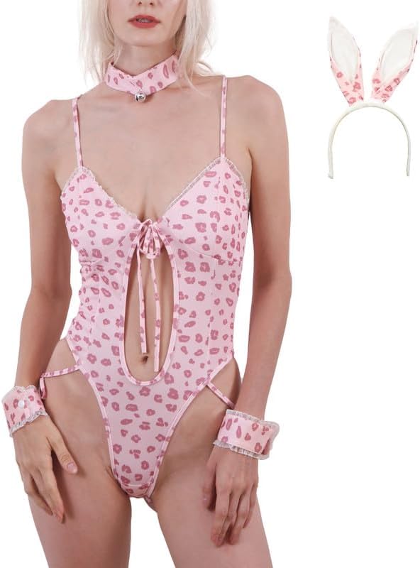 Women Sexy Lingerie Leopard Exotic Festival Teddy Babydoll Clubbing Cute Outfits with 3 extras