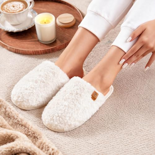everfoams women39s fuzzy slip-on slippers warm cozy soft lightweight memory foam indoor house shoes