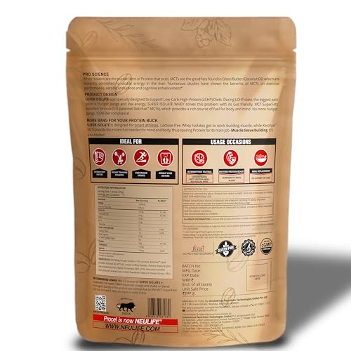 Image of Neulife Super Isolate Whey Protein (900 g 450x2) | Max Absorption Protein Shake with Patented Ketofuel MCTs | Coffee