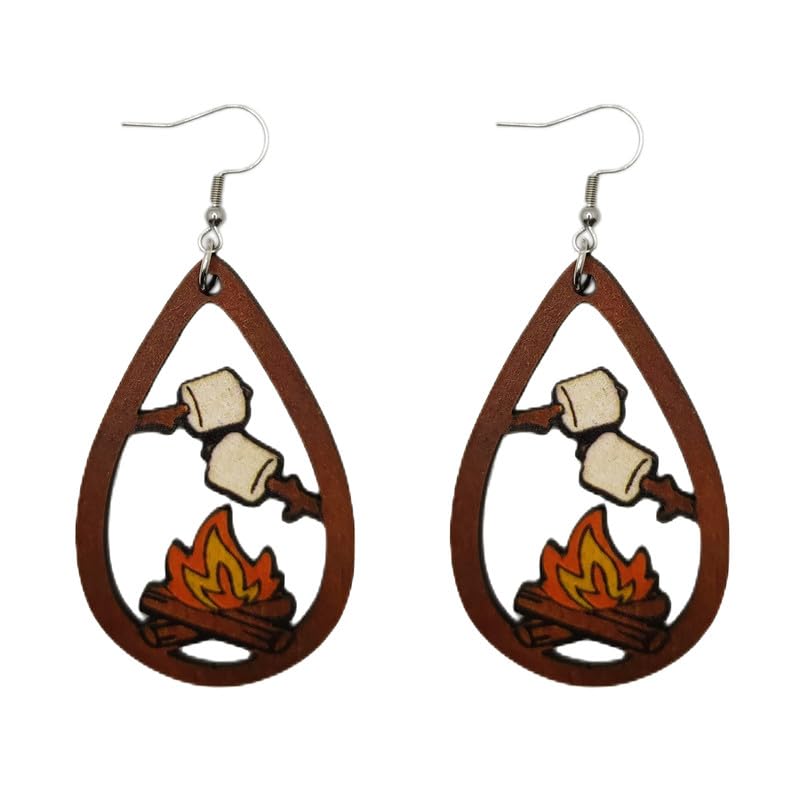 ROSTIVO Campfire Marshmallow Earrings for Women – Lightweight Wooden Drop Dangle Earrings – 3.5