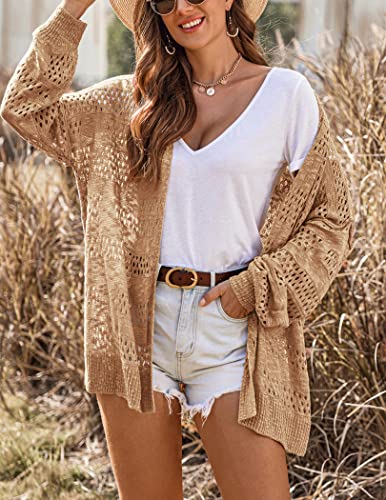 Image of HOTOUCH Lightweight Crochet Cardigan for Women Long Sleeve Open Front Knit Oversized Cardigans Sweaters