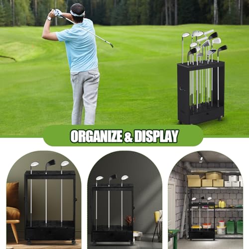 Silipull Suporte de madeira para tacos de golfe, alça e roda para taco de golfe, 27 tacos de golfe,