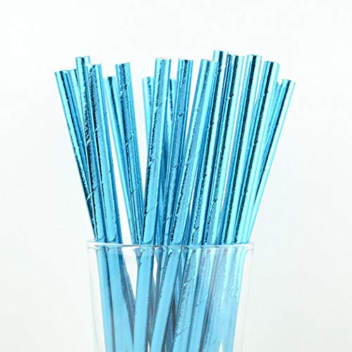 100 pitillos de papel azul metalizado para fiesta miniatura 1