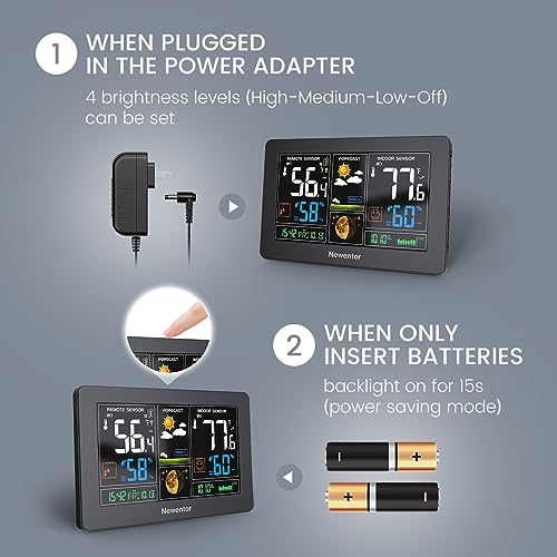 Image of Newentor Weather Station Wireless Indoor Outdoor Thermometer, Black,2Sensor