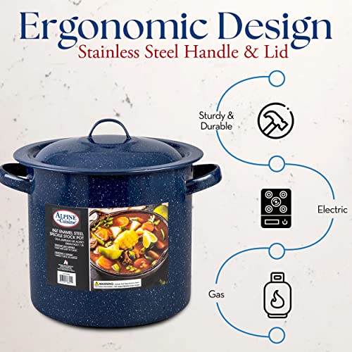 Alpine Cuisine Enamel Steel Dark Blue Speckle Stock Pot 8-Qt With Lid, Healthy Cookware Commercial Grade Stockpots, Multi Cooking Pot For Stew, Sauce & Reheat Food, Compatible For Family Meals #TOP4