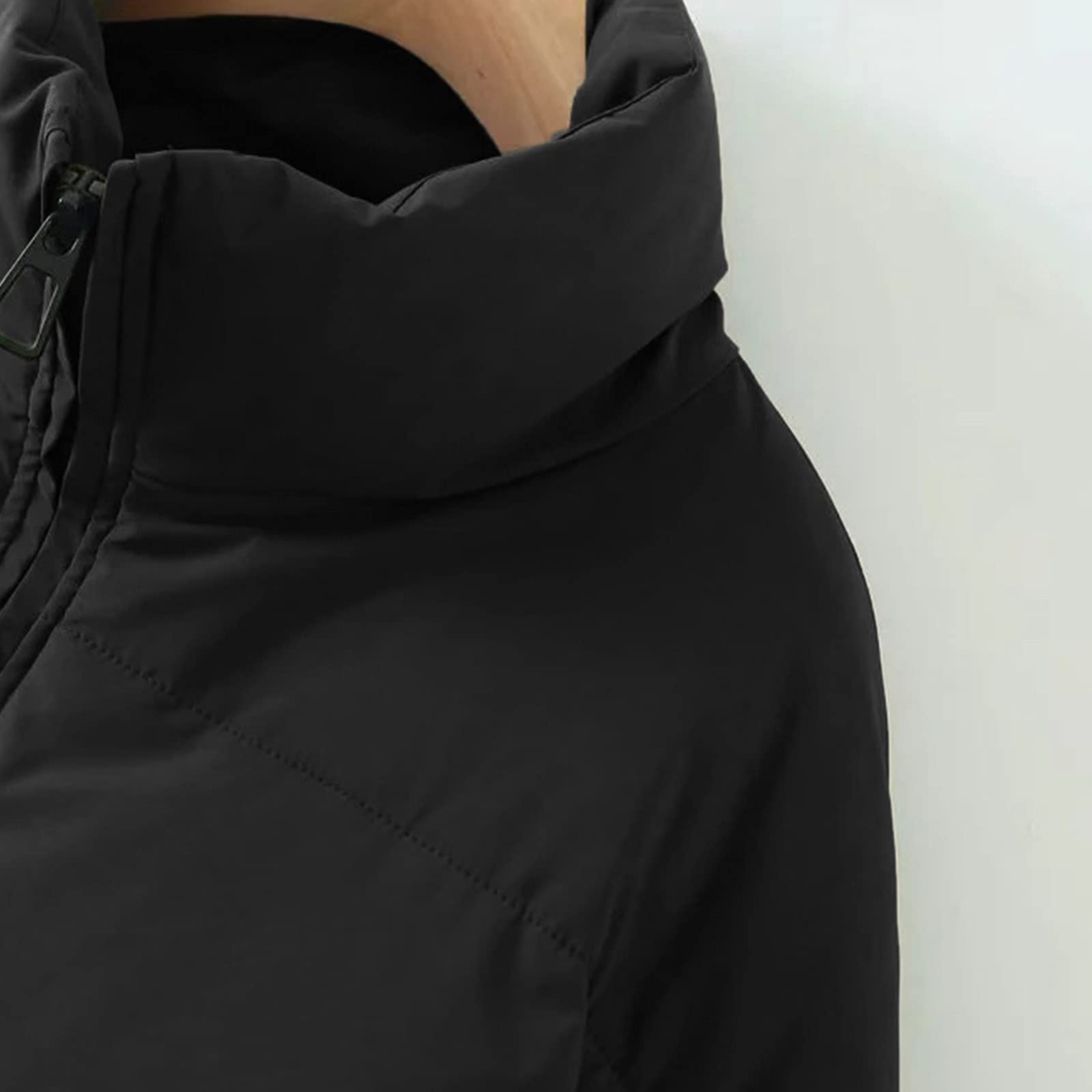 Chaqueta acolchada para mujer – Chaqueta de invierno corta y cálida de cuello alto – Chaqueta de entretiempo Slim Fit Femenale Jacket Baggy Abrigo de invierno con cremallera de un solo color