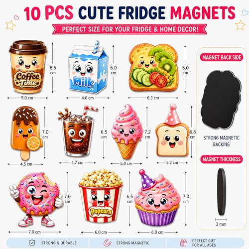 Image of Regalo Casila Cute Fridge Magnets Set of 10 Cartoon Food Magnets for Refrigerator Kitchen Decor Strong Magnetic PVC Fridge Stickers for Kids Home Office Gift Decorative Magnets