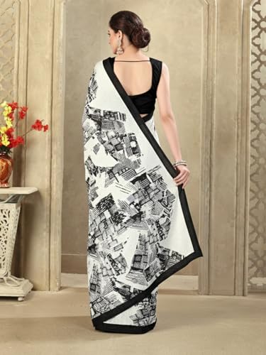Image of SIRIL Women's Crepe Silk Printed Saree with Unstitched Blouse Piece