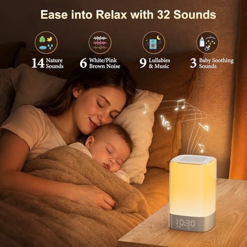Sound Machine 32 Soothing Sounds, Alarm Clock Night Light Bluetooth Speaker - Image 3