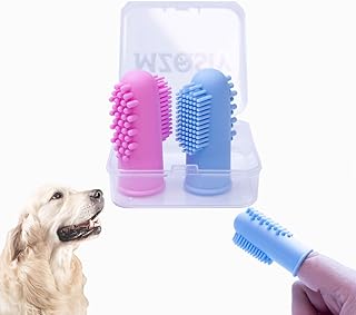 Pack of 2 Dog Finger Toothbrush, Silicone Pet Finger Toothbrush for Dogs, Cats, Dogs, Teeth, Plaque, Dog Dental Care with Storage Box, Easy Cleaning of Teeth (Pink Blue, One Size) product image