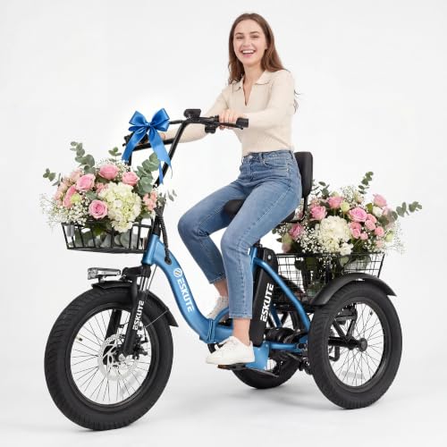 ESKUTE E Trike Electric Bike, Peak 1200W Brushless Motor Folding Trike 18X3.0 Fat Tire Ebike, 624Wh Removable Battery, Step-Thru 3 Wheel Electric Bicycle, 18MPH+ Tricycle for Adults, LB
