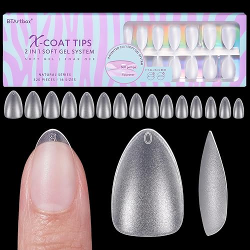 BTArtbox XCOATTIPS Clear Soft Gel Nail Tips, Short Almond, 320 Pcs |…