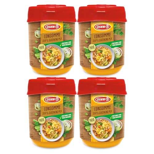 Osem Chicken Flavored Consomme Powder Soup & Seasoning Mix - Instant Broth Base, Perfect for Soups, Sauces, Stews, Rice, and More - Rich Savory Flavor Enhancer for Cooking - 14.1 oz (Pack of 4)
