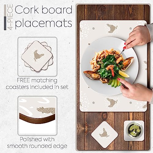 Moderry Set Of 4 Heat Resistant Farmhouse Placemats For Dining Table With Free Set Of 4 Matching Drink Coasters Rustic Vintage Design 16 X 12 Inches Cork Backed Hard Placemats/Farmhouse Chicken #TOP3