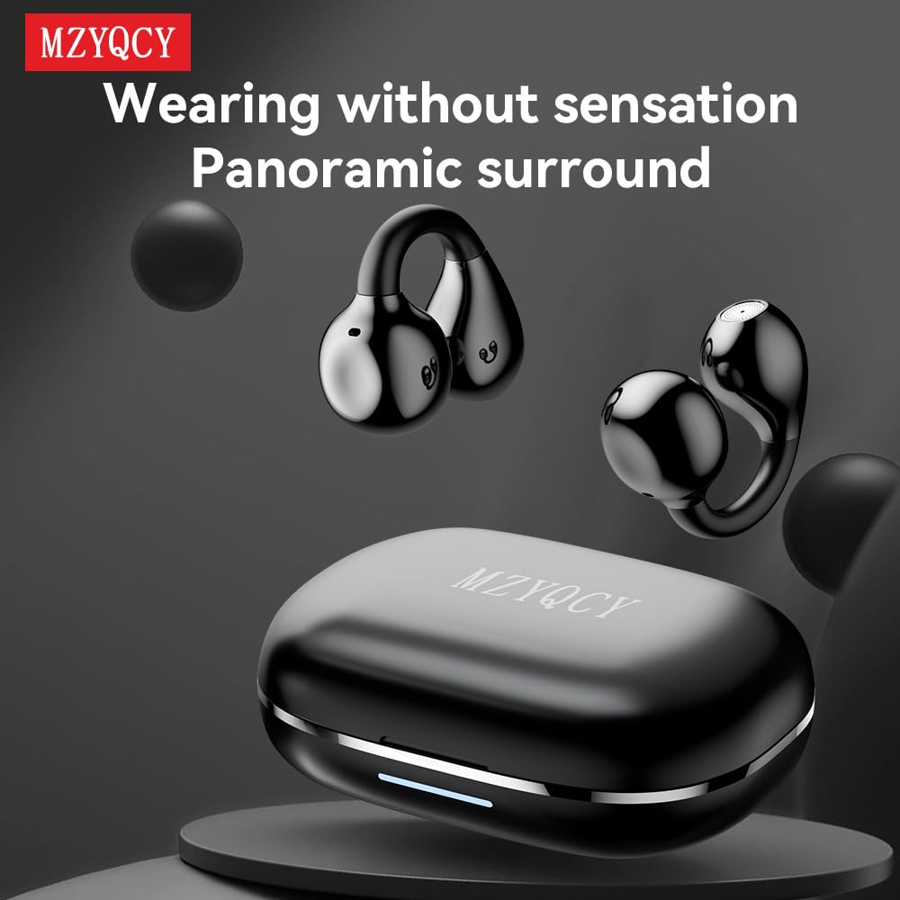 Auricolari aperti, con clip, wireless, Bluetooth 5.4, con microfono, per sport, corsa, allenamento (nero)