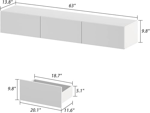 Miniatura 2 de Homsee Soporte de TV LED flotante para televisores de hasta 70 pulgadas, consola multimedia de madera montada en la pared con superficie brillante y