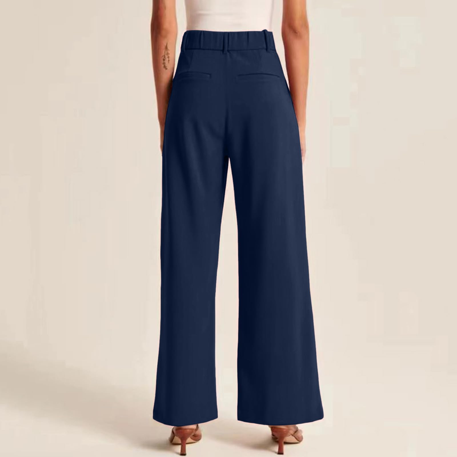 Anzughose Damen High Waist Weite Hose Damen Sommer Anzug Hosen Damen Business Freizeithose Wide Leg Palazzo Arbeitshose mit Tasche und Knöpfen Sommerhose Schlaghose Büro Anzughosen