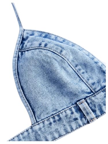 SHENHE Women's Denim Halter Top Tie Backless Triangle V Neck Sexy Jean Crop Top Country Western Bustier3