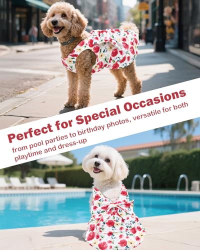 Image of CuteBone UPF50+ Dog Dresses for Small Dogs, Summer Sleeveless Deep V-Back Pet Dress with Big Bow, Breathable Swimwear Fabric, Cooling Stretchy Puppy Clothes for Outdoor Wedding Party Beach DV02M