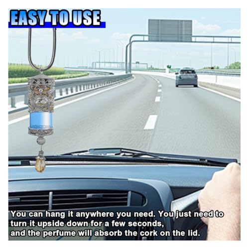 Image of Hanging Car Air Freshener Diffuser, Refillable Essential Oils Empty Perfume Bottle, Alloy Car Aromatherapy Fragrance Perfume Pendant Bottle, Universal Car Interior Ornaments Decor (Silver)