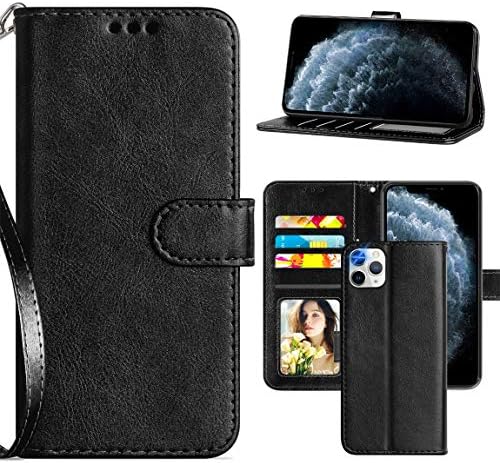 Cmore for iPhone 11 Pro Max Case,iPhone 11 Max Wallet Case(6.5"),PU Leather Wallet Case with Strap &Kickstand&Card Slots Magnetic Flip Cover for Men/Women/Boys/Girls (Black)